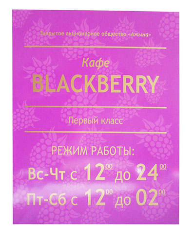 Табличка фасадная Время работы кафе изготовление табличек график работы кафе